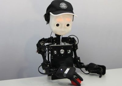 Roboter mit Stofftomate in der Hand