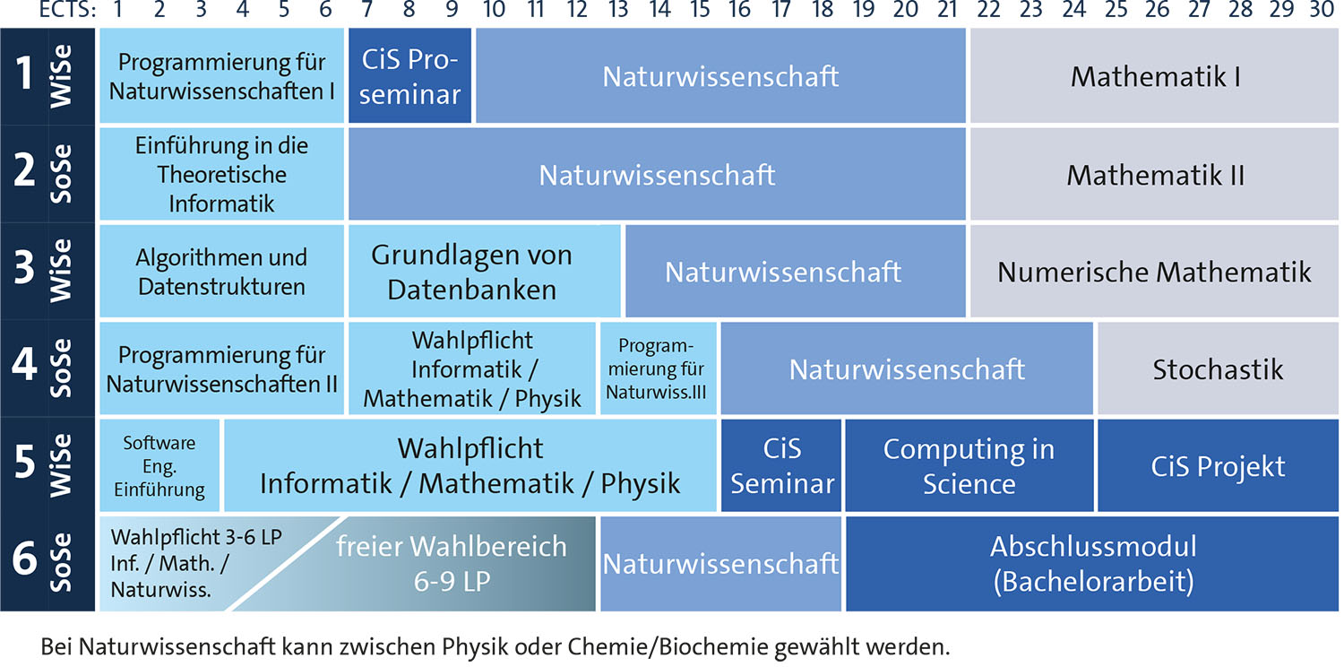 Grafische Darstellung des Studienverlaufsplans - Alle Details im Text darunter